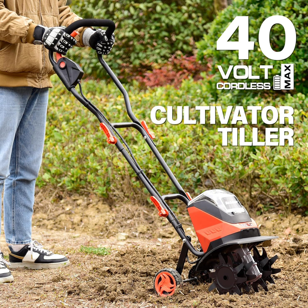 MAXLANDER Akumulatorowy kultywator, 40 V, 30 V, 30 cm, bezszczotkowy, zasilany bateriami, z 4 stalowymi cynami, mocny rotowar 280 RMP, akumulator 2 x 4,0 Ah i ładowarka w zestawie