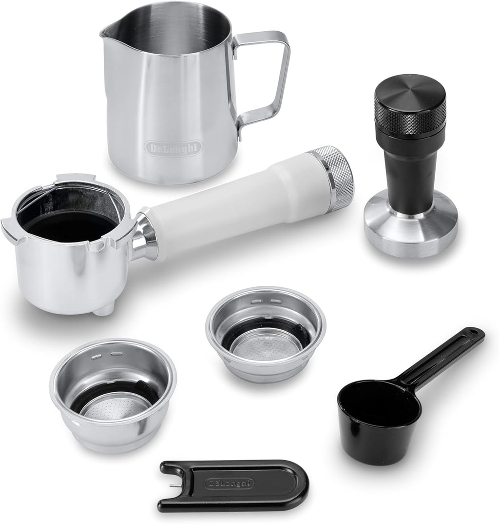 De'Longhi Dedica – Ekspres do kawy ze stali nierdzewnej z pompką do kawy mielonej lub na kapsułki, espresso i cappuccino, zbiornik 1,3 litra, system zapobiegający kapaniu, model EC685.M, kolor metaliczny