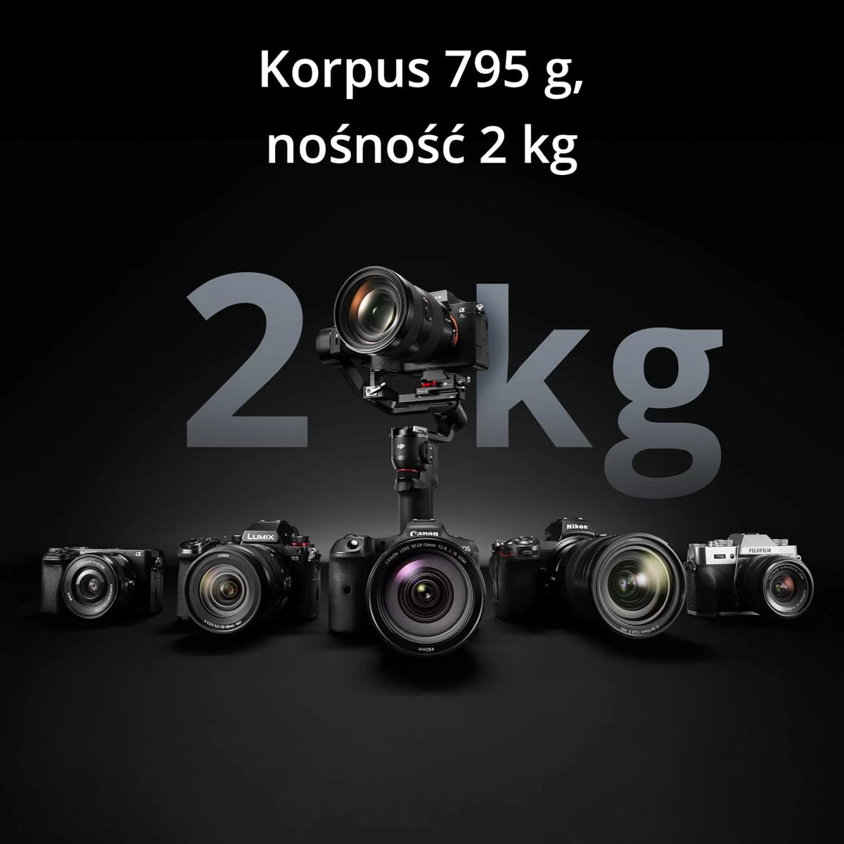 DJI RS 3 Mini, 3-osiowy lekki stabilizator do kamer marki Canon/Sony/Panasonic/Nikon/Fujifilm, przetestowana nośność 2 kg, sterowanie migawką Bluetooth, natywne ujęcia pionowe