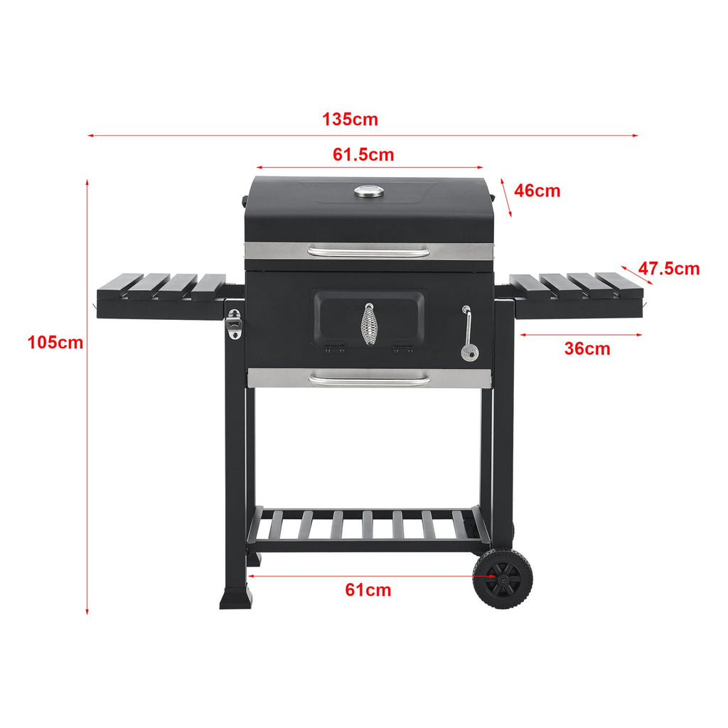 Grill węglowy Arnad z 2 stalowymi półkami 105x135x48cm - czarny [casa.pro]