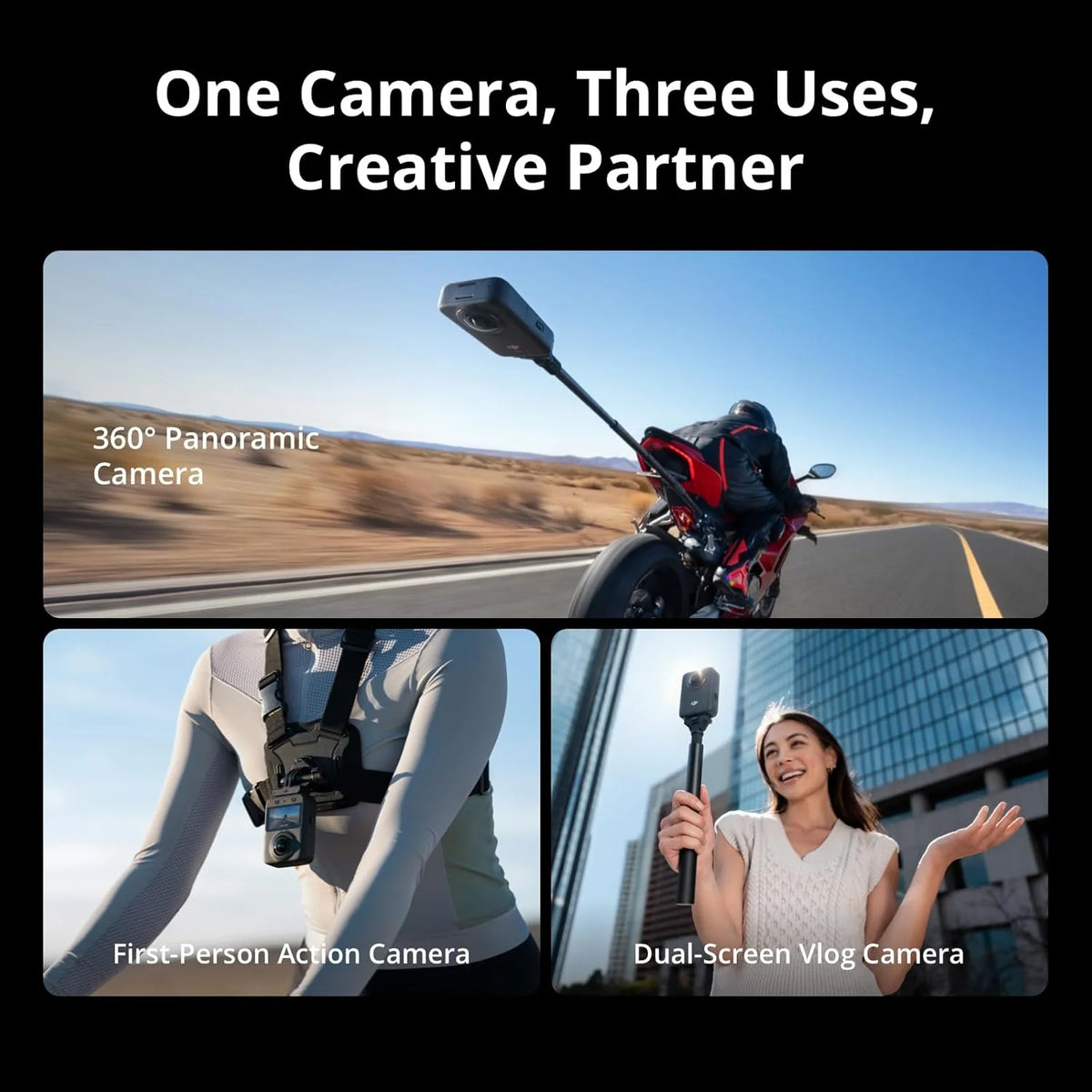 DJI Osmo 360 Adventure Combo, kamera 360 z 1-calowym obrazowaniem 360°, wydłużony czas pracy z 3 akumulatorami, natywne wideo 8K 360°, kamera sportowa do tworzenia vlogów