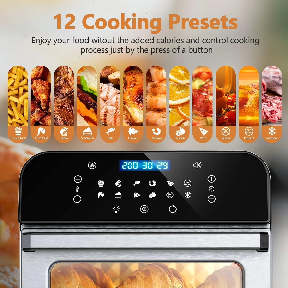 WHALL Frytkownica powietrzna 5,5 QT z cyfrowym ekranem dotykowym LED, funkcje gotowania 12 w 1, frytkownice powietrzne, kosz nadaje się do mycia w zmywarce, stal nierdzewna / BS