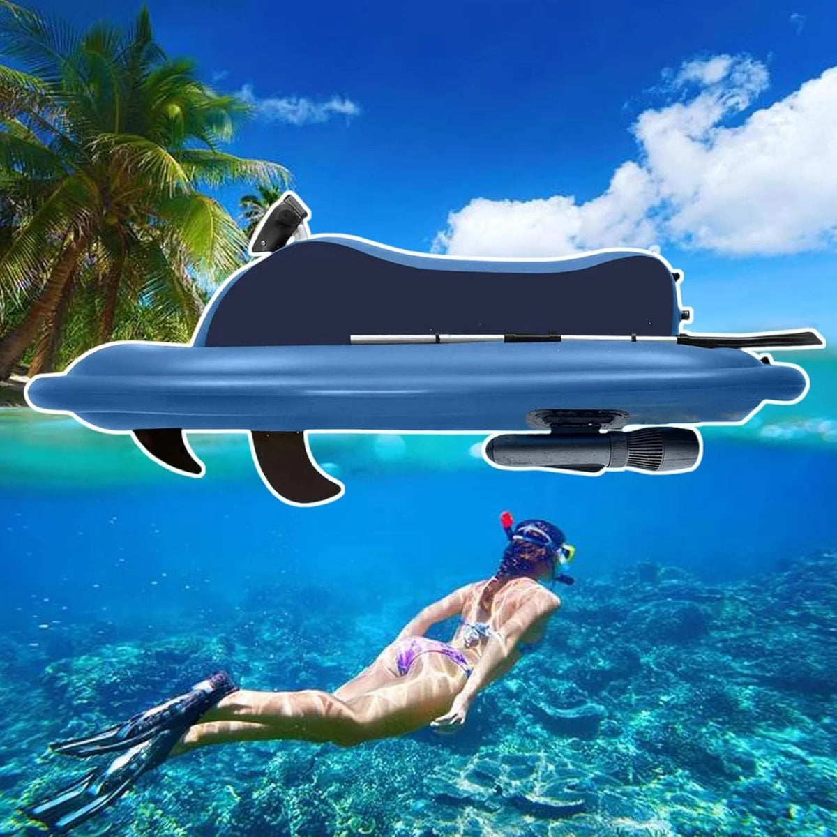 Elektryczny Podwodny Skuter Wodny, Ze Wspomaganiem Do Nurkowania Podwodnego, Nadmuchiwana MotoróWka Do Jazdy Rodzic-Dziecko 1-2 Osoby,Motorboat+500W16A
