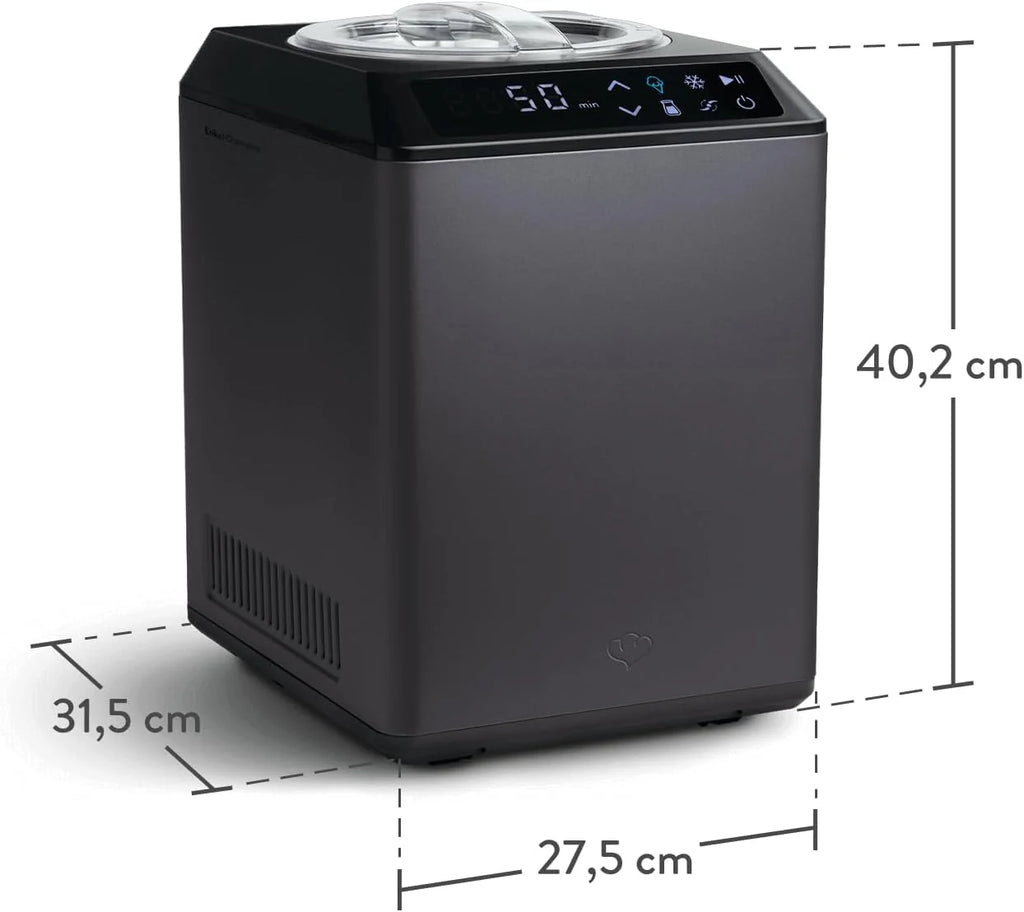SPRINGLANE maszyna do lodów i jogurtów Erika 2,5 l z samochłodzącym kompresorem 250 W, maszyna do lodów ze stali nierdzewnej z funkcją chłodzenia i ogrzewania, w zestawie zeszyt z przepisami + 2