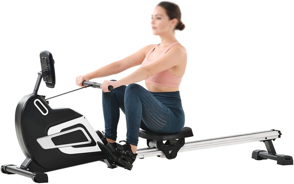 Wioślarz magnetyczny, Wioślarz do treningu w domu, Wioślarz z 14 oporem magnetycznym, Wioślarz do domu składany, Wyświetlacz LCD do 150 kg do fitnessu w domu.