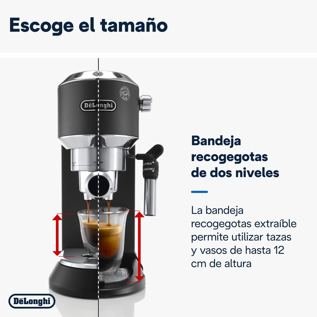 De'Longhi Dedica – Ekspres do kawy ze stali nierdzewnej z pompką do kawy mielonej lub na kapsułki, espresso i cappuccino, zbiornik 1,3 litra, system zapobiegający kapaniu, model EC685.M, kolor metaliczny