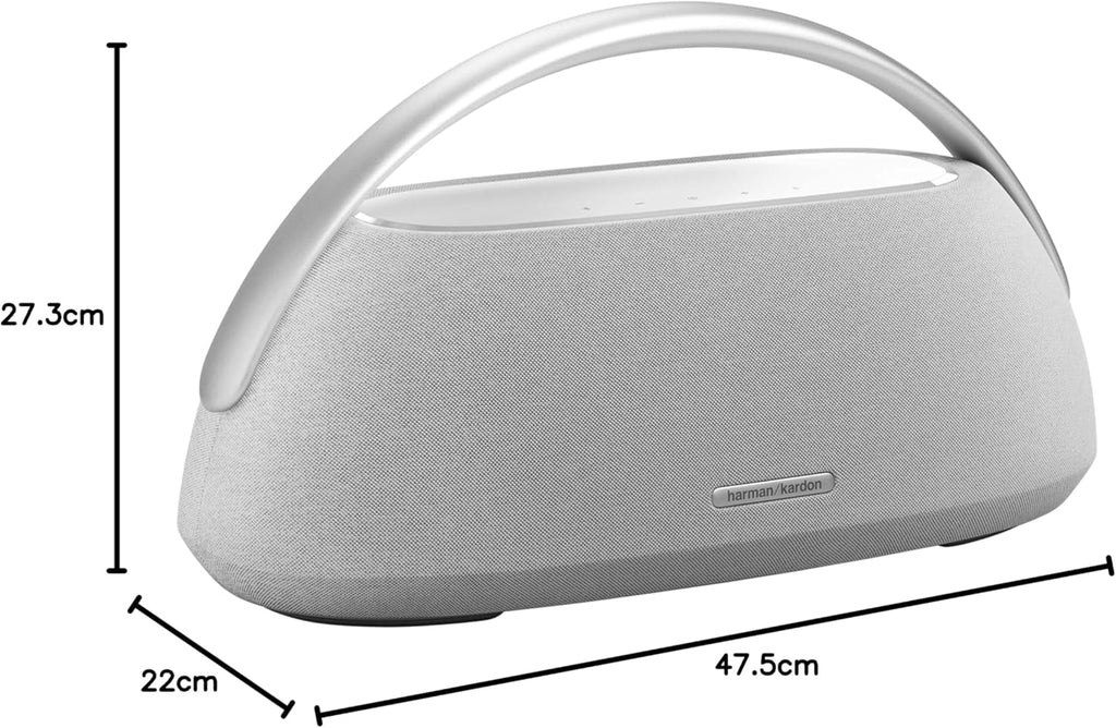 Harman Kardon Go+ Play 3 Bezprzewodowy Głośnik Bluetooth z Mikrofonem, USB, Wbudowanym Akumulatorem, 8h Odtwarzania i Dźwiękiem Stereo, Szary