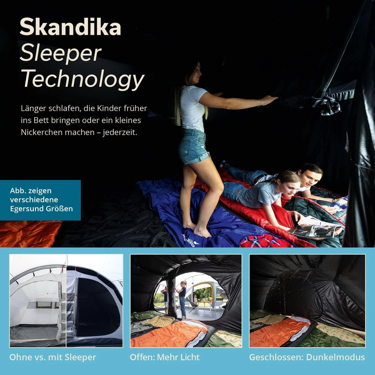 Skandika Egersund namiot tunelowy dla 3/5/7 osób, rodzinny namiot kempingowy z technologią spania, szyta mata podłogowa, wysokość 2 m, na zewnątrz, na zewnątrz