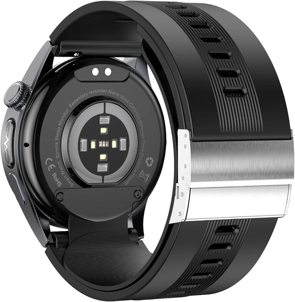 Knauermann PRO 4 Air (2026) Smartwatch i tracker fitness dla kobiet i mężczyzn, AMOLED zawsze włączony, IP66, Bluetooth 5.3, bateria do 25 dni, Android i iOS, czarny, okrągły, pakiet premium