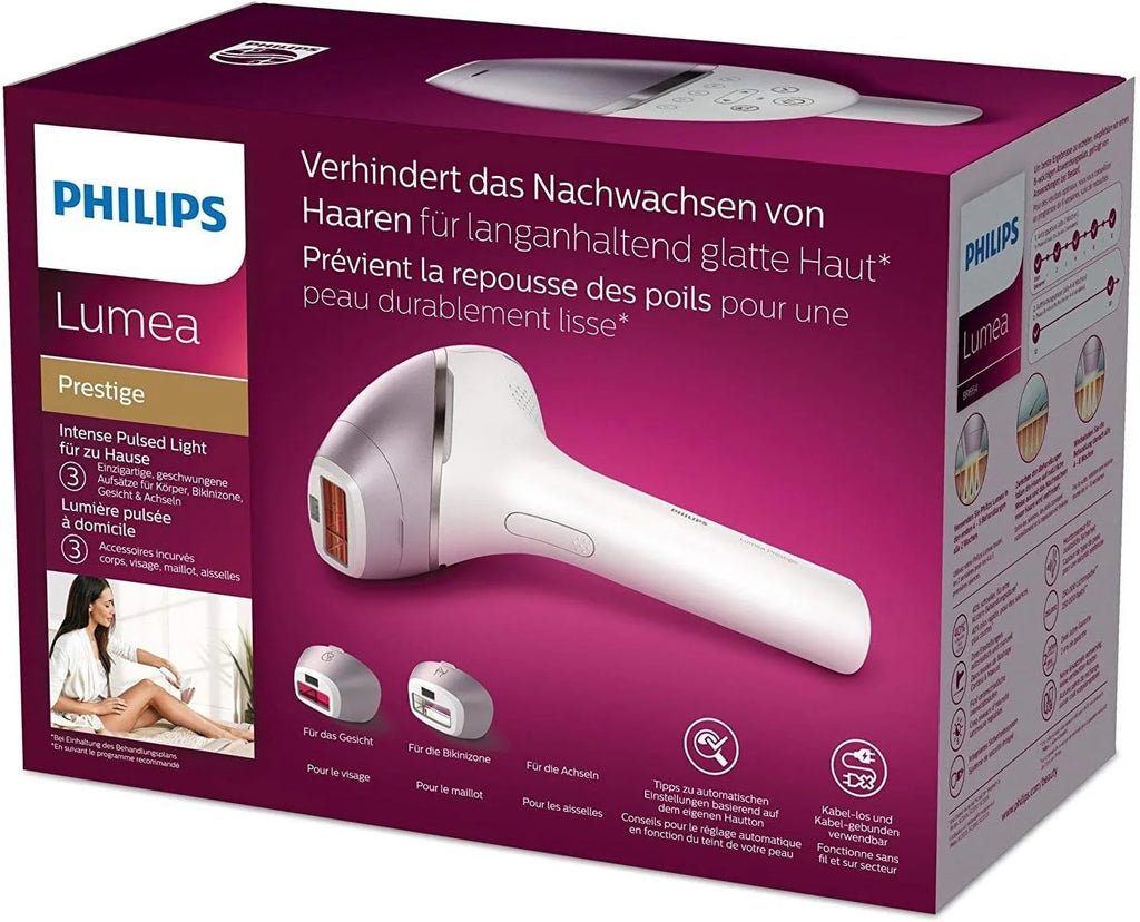Philips Lumea Prestige IPL bezprzewodowe urządzenie do usuwania włosów z 3 nasadkami do ciała, twarzy i obszarów precyzyjnych (bikini i pachy) – BRI954/00