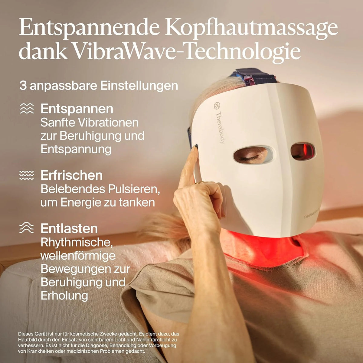 Therabody Mask Glo, LED Face Mask z czerwonym, niebieskim i Infared Light, wibracyjnym masażem, sznurkowym designem, regulowanymi paskami i ładowaniem USB-C