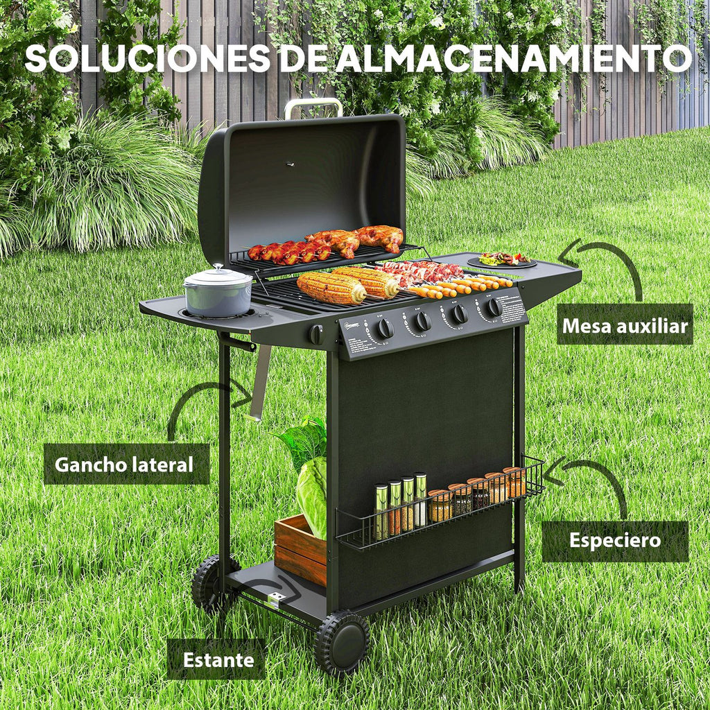 Grill gazowy ze stali ABS 121x54x97 cm - Outsunny. Czarny