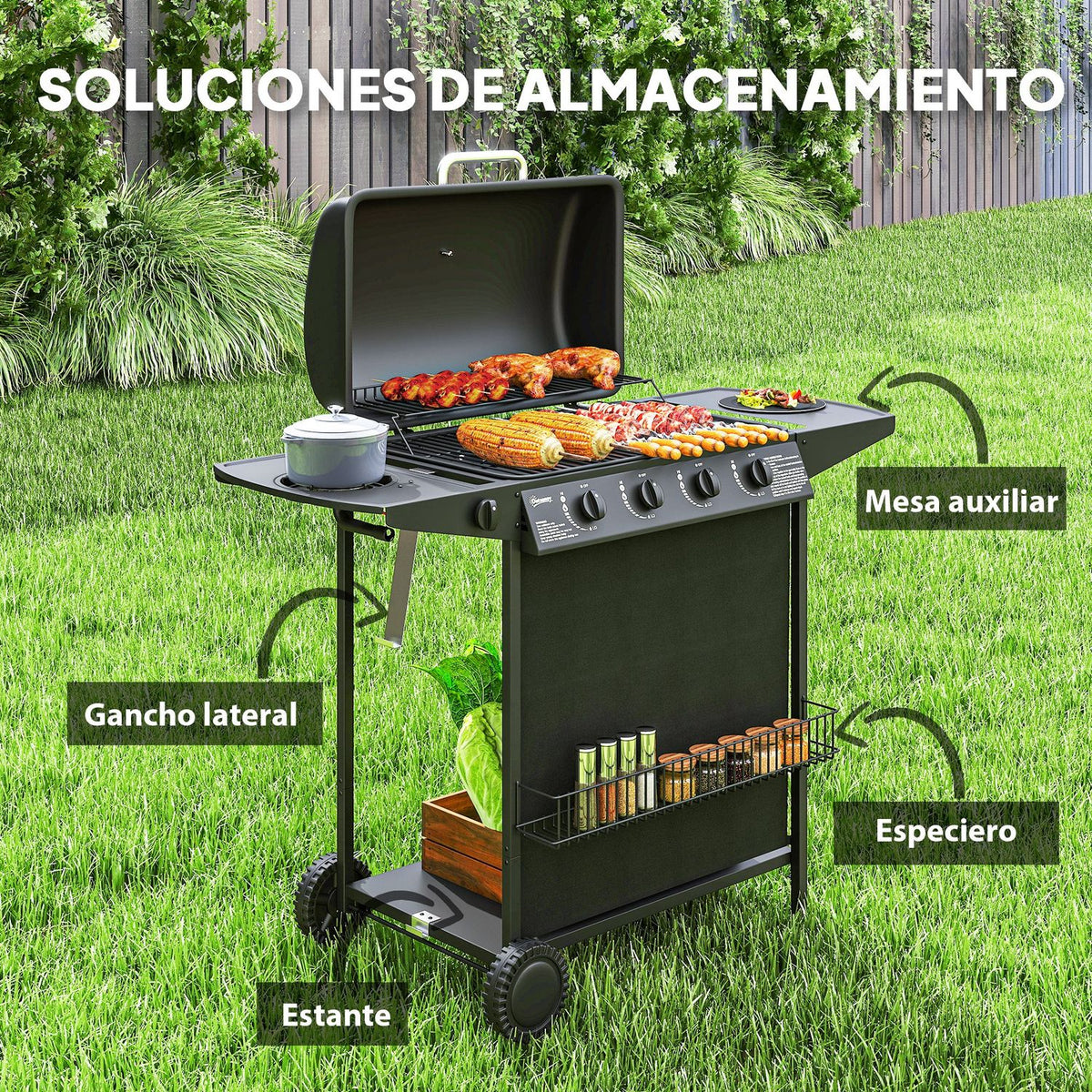 Grill gazowy ze stali ABS 121x54x97 cm - Outsunny. Czarny