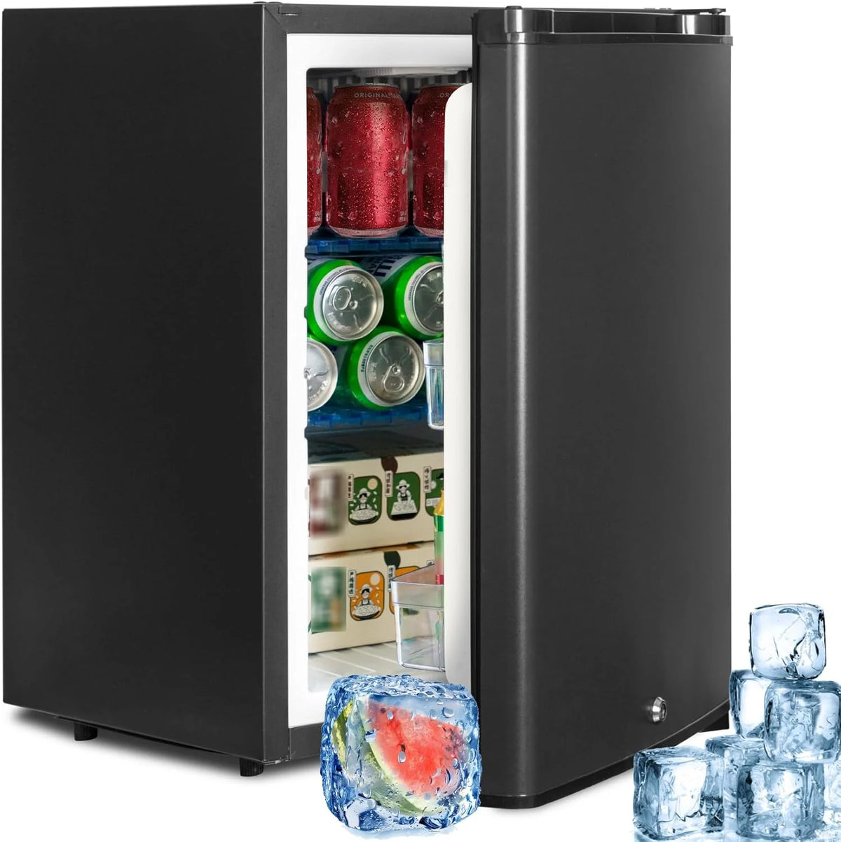 SMETA Lodówka kempingowa 12 V, 230 V, 12 V, do przyczepy kempingowej, 40 l, cicha lodówka, odwracalne drzwi z zamkiem do samochodu, ciężarówki, biura, Womo, bezgłośna, czarna