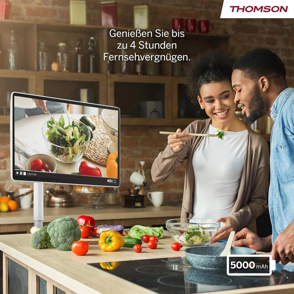 Thomson Go Plus Pro 27-calowy (69 cm) 4K UHD Inteligentny Ekran Dotykowy, Android, Sterowanie Głosowe, Hotspot, Bateria 9000 mAh, Kamera 5MP, Subwoofer, WiFi 6, Bluetooth, Przenośny Stojak