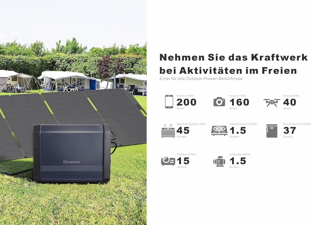 PowerSmart LiFePO4 przenośna stacja zasilająca 2160 Wh, 2200 W (4400 W Peak), generator solarny na kemping i do podróży kempingowych