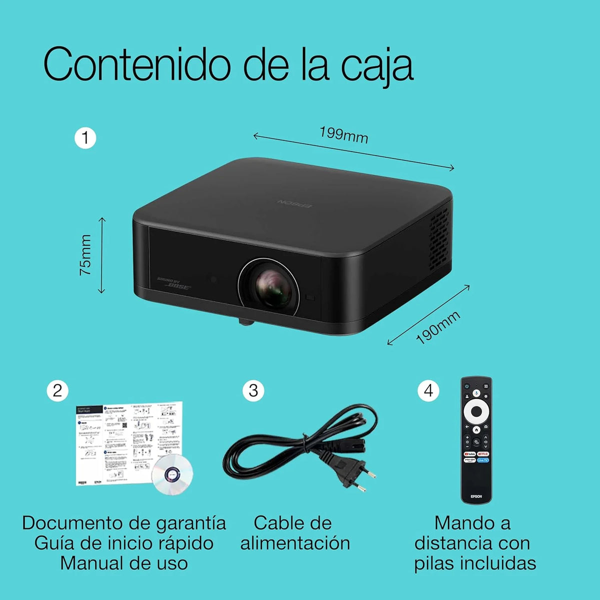 Epson Lifestudio Pop EF-62B czarny metaliczny przenośny inteligentny projektor, Sound by Bose, Google TV, 4K Pro-UHD, do użytku wewnątrz/na zewnątrz, 5 lat