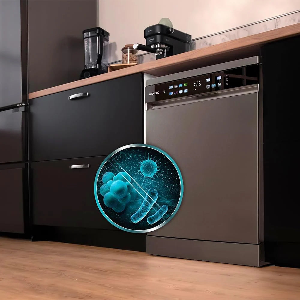 Cecotec Zmywarka do zabudowy Bolero Aguazero 6210 Dark D. 60 cm, 15 koców, klasa D, Display Color, trzecia taca, 14programy, podwójna strefa, elektroniczny Aquastop, regulowana taca, AutoClean