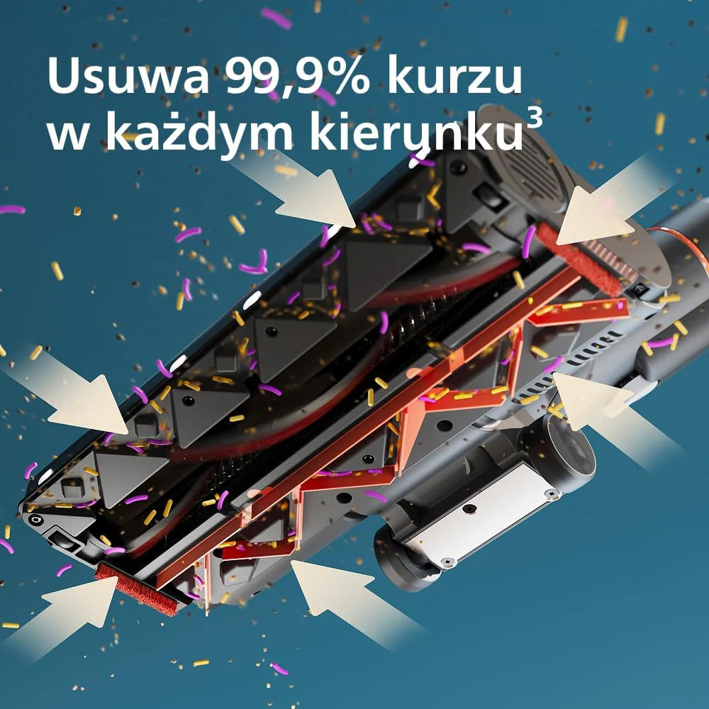 Philips SpeedPro Max Bezprzewodowy Odkurzacz Pionowy 7000 Series, Do Sierści Zwierząt, Mocne Ssanie 360°, Maks. 80 min, Bez Plątania, Do Dywanów i Twardych Podłóg, 4 Narzędzia LED (XC7065/01)