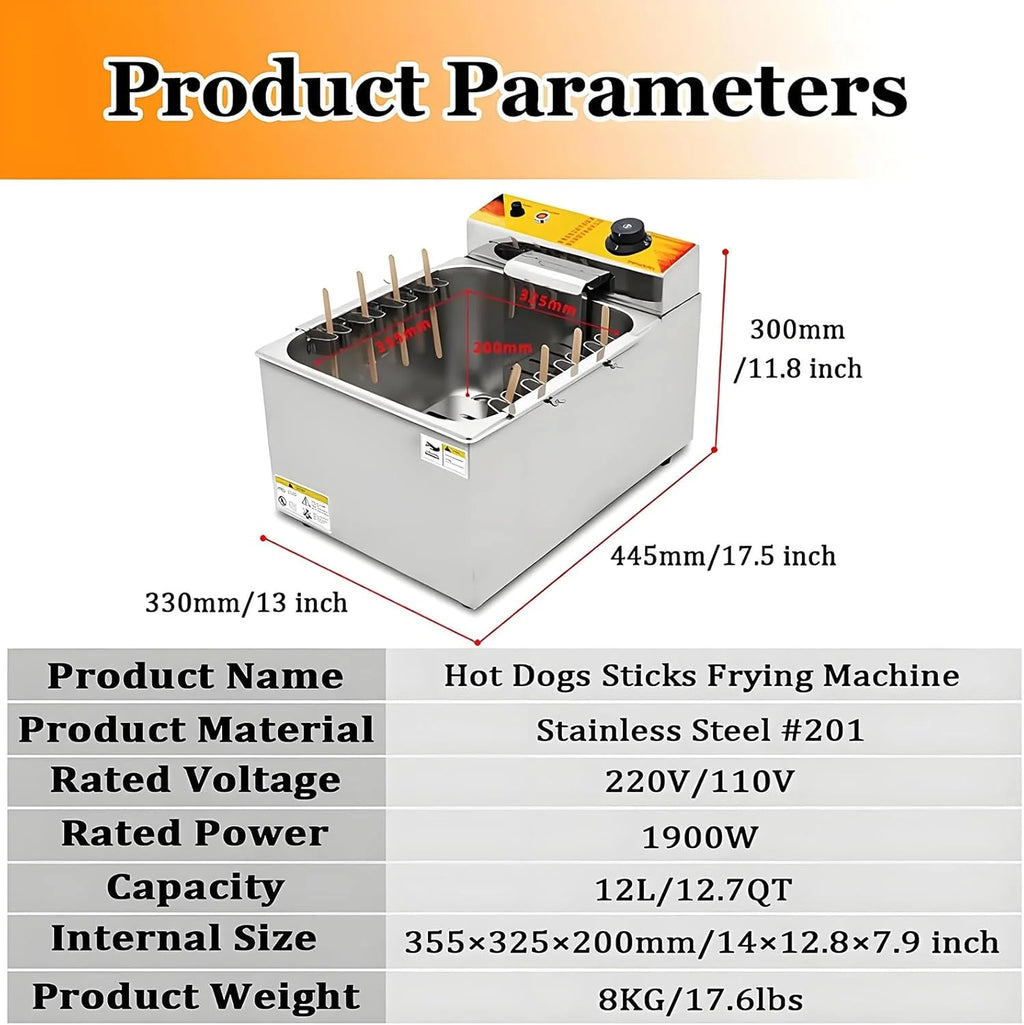Frytkownica Elektryczna 1900 W - Frytkownica Do Serowych Paluszków Do Hot Dogów - Kuchenka Do Grillowania Kiełbasek - Frytkownica Do Kukurydzy 12 L - Producent Przekąsek
