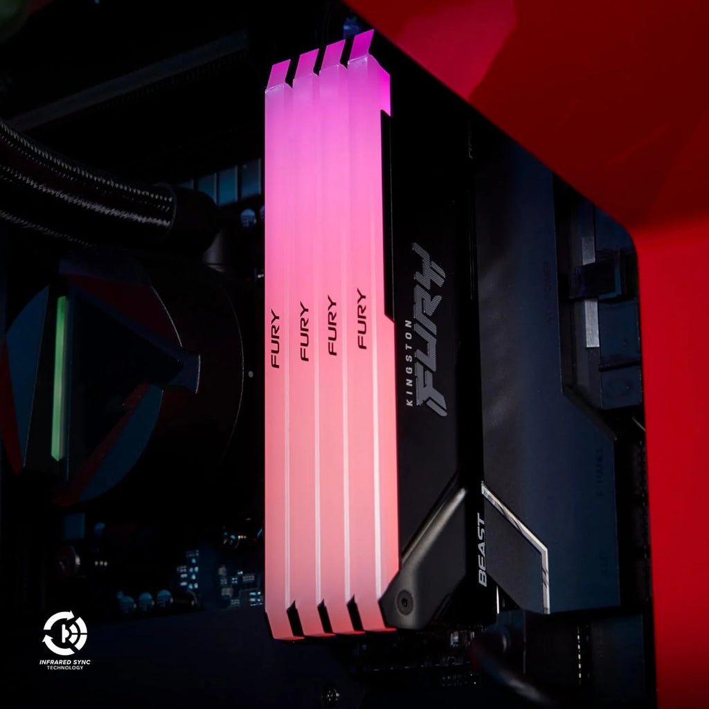 Kingston FURY Beast 32 GB 3200 MT/s DDR4 CL16 Desktop Memory Pojedynczy moduł | Intel XMP | AMD Ryzen | Plug n Play | Synchronizacja podczerwieni RGB | KF432C16BB2A/32