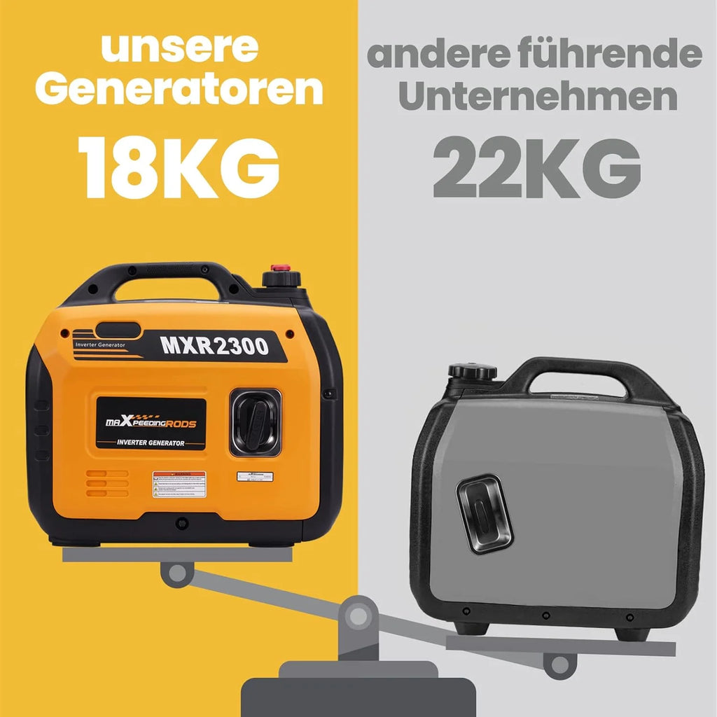 maXpeedingrods inwerterowy agregat prądotwórczy 2300 W, benzynowy, 4-suwowy, z gniazdami USB i napięciem 230 V, super cichy i lekki jako awaryjny agregat prądotwórczy w podróży
