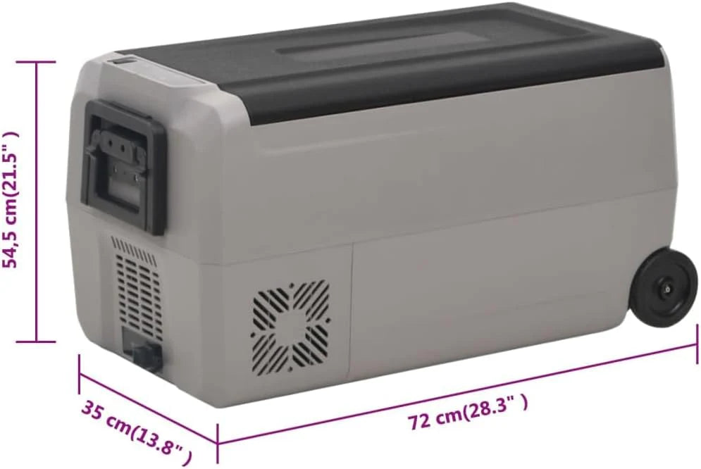 vidaXL Lodówka na kółkach, z zasilaczem, czarno-szara, 60 L, PP i PE, lodówka turystyczna, mała lodówka, chłodziarka turystyczna, lodówka przenośna