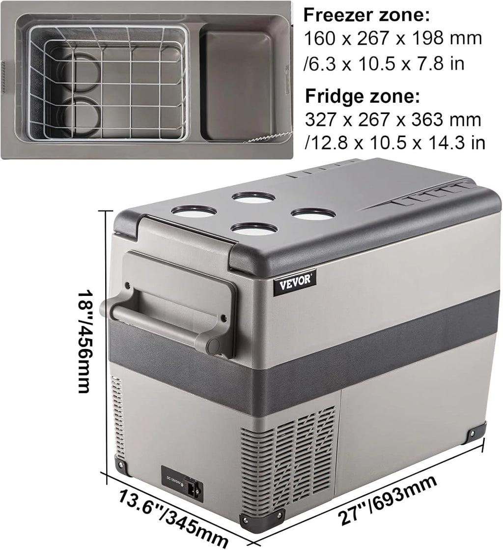 VEVOR Przenośna lodówka elektryczna 80 W, 12/24 V, wydajne chłodzenie -20℃ - 20℃ z niskim poziomem hałasu 45 dB, do samochodów i kamperów (55 l)