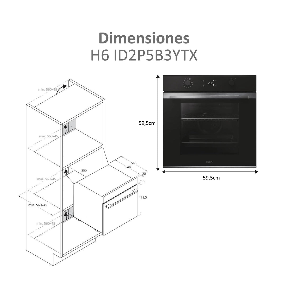 Haier ID Series 2 H6 ID2P5B3YTX, piekarnik wielofunkcyjny, pirolityczny i hydrolityczny, łączność WIFI, pojemność 78 l, 1 siatka i 1 taca, 12 funkcji, wyświetlacz dotykowy, ulubiona funkcja, czarny