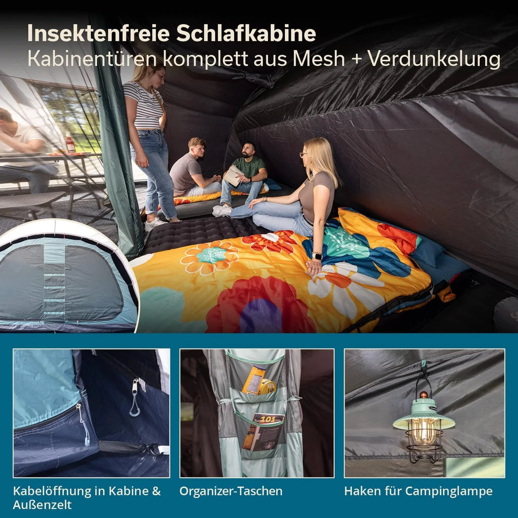 Skandika Namiot tunelowy Hafslo 6 XL Sleeper Protect | namiot kempingowy dla 6 osób, technologia Sleeper, wszyta podłoga namiotu, daszek, słup wody 5000 mm | duży namiot rodzinny, namiot, outdoor