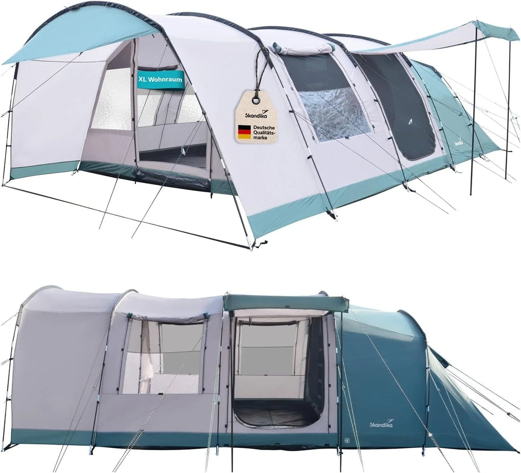 Skandika Namiot tunelowy Hafslo 6 XL Sleeper Protect | namiot kempingowy dla 6 osób, technologia Sleeper, wszyta podłoga namiotu, daszek, słup wody 5000 mm | duży namiot rodzinny, namiot, outdoor
