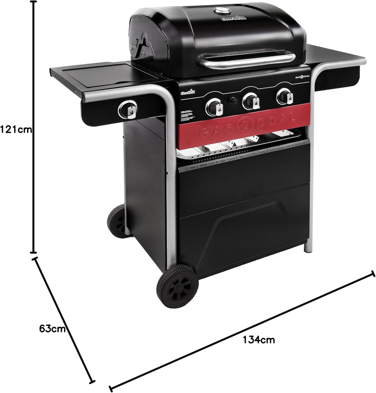 Grill hybrydowy Gas2Coal®: Trzypalnikowy grill gazowo-węglowy, wykończenie w kolorze czarnym.