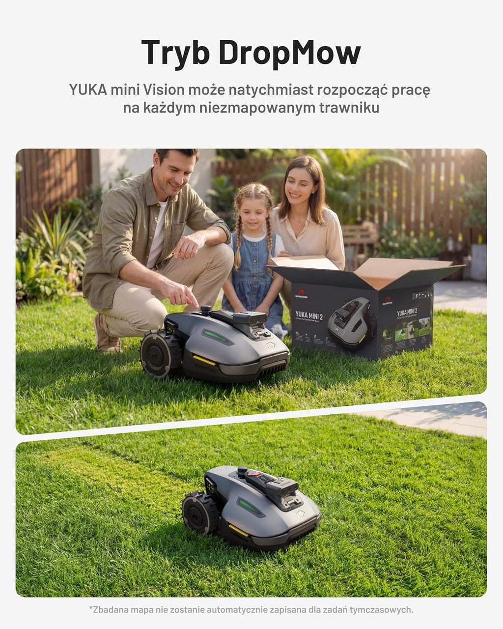 Mammotion YUKA 2000 Kosiarka Automatyczna z zamiatarką, Zalecane 2000 m², maks.2400 m²,i Nachyleniu 45%, UltraSense AI Vision do Auto-Mapowania Wysokość Koszenia 20-90mm Szerokość Koszenia 320mm