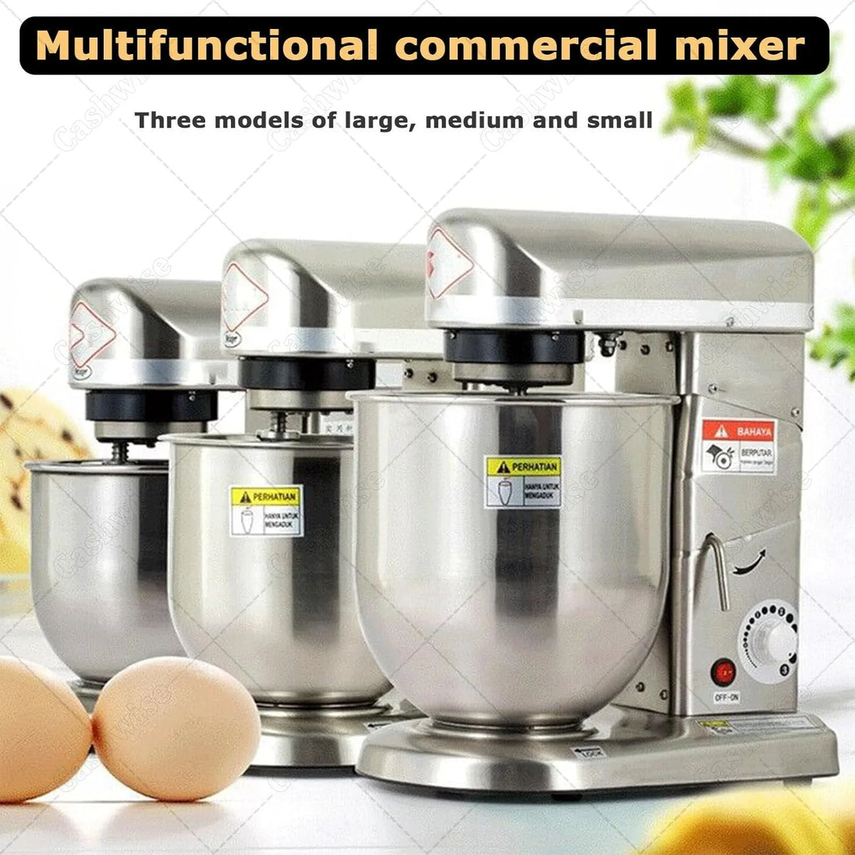 Komercyjny mikser kuchenny z hakiem do ciasta i mieszadłem, mikser stojący ze stali nierdzewnej o mocy 300 W/500 W, pojemność 5 l/7 l/10 l, 3-biegowy elektryczny mikser do ciasta StainlessSteel-7L