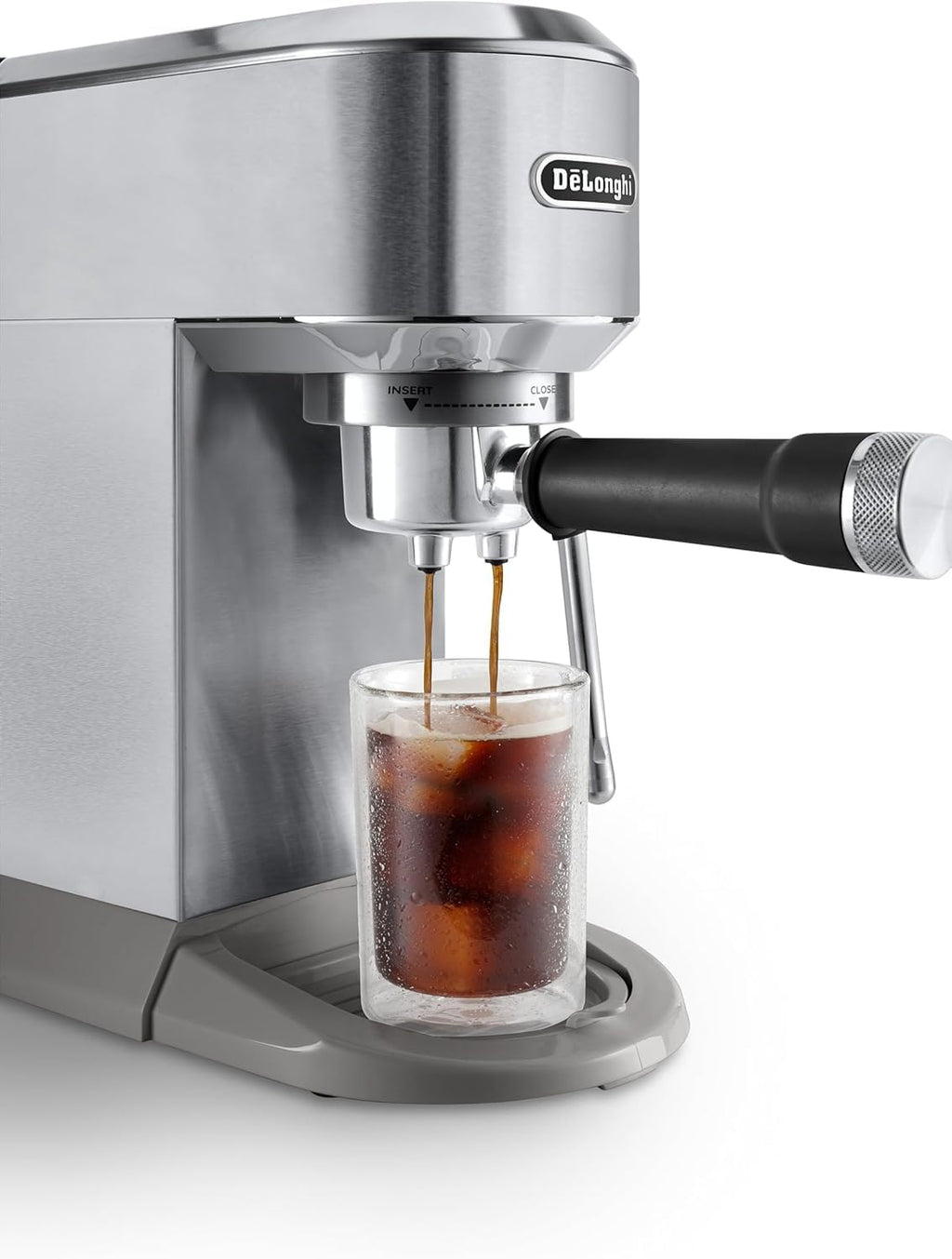 De'Longhi Dedica – Ekspres do kawy ze stali nierdzewnej z pompką do kawy mielonej lub na kapsułki, espresso i cappuccino, zbiornik 1,3 litra, system zapobiegający kapaniu, model EC685.M, kolor metaliczny