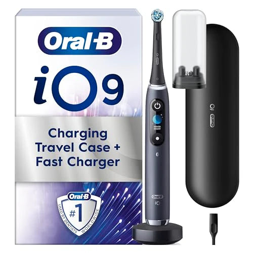 Oral-B iO – 9 – elektryczna szczoteczka do zębów marki Braun, 1 wysokiej jakości czarny uchwyt z rewolucyjną technologią magnetyczną, kolorowy wyświetlacz, 1 głowica szczoteczki do zębów, 1 etui