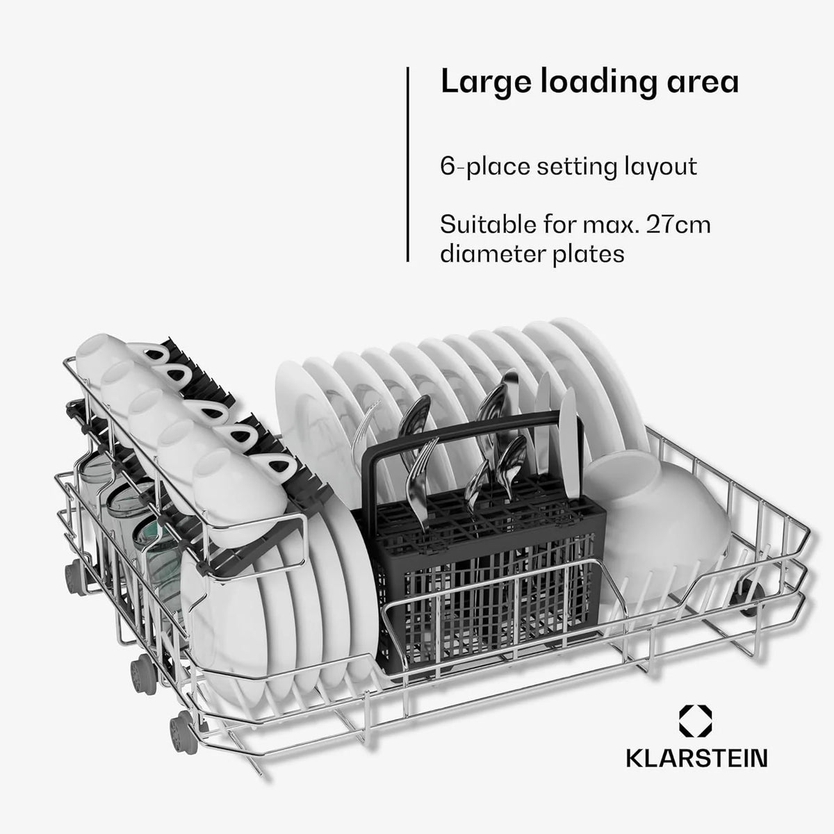 Klarstein Zmywarka do zabudowy – kompaktowy model 45 cm, 6 nakryć, higiena UV, AquaStop, klasa efektywności energetycznej D, cicha praca 49 dB, intuicyjna obsługa