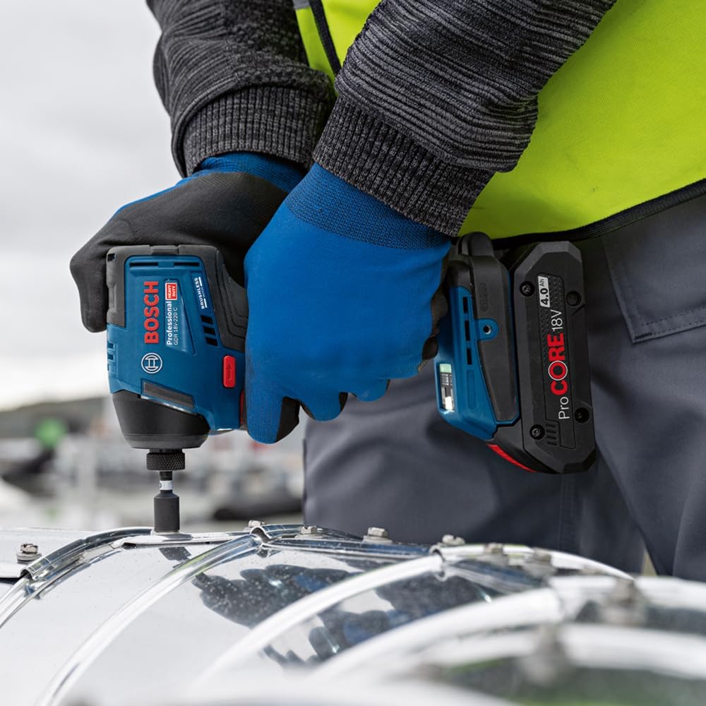 Bosch Professional 18 V System akumulatorowa wkrętarka udarowa GDR 18 V-220 C (do 3400 min¹, siła ciągu 220 Nm, silnik bezszczotkowy, w zestawie: 1 x klips do paska, 1 x uchwyt do bitów, bez