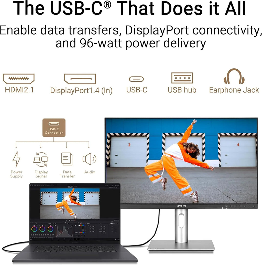 ASUS ProArt PA27JCV profesjonalny monitor 27 5K - 16:9, 5120 x 2880, 10-bitowy, LuxPixel AGLR, Auto KVM, ergonomiczny, Calman, DisplayHDR 500 - DisplayPort, HDMI, 96 W USB-C, koncentrator USB