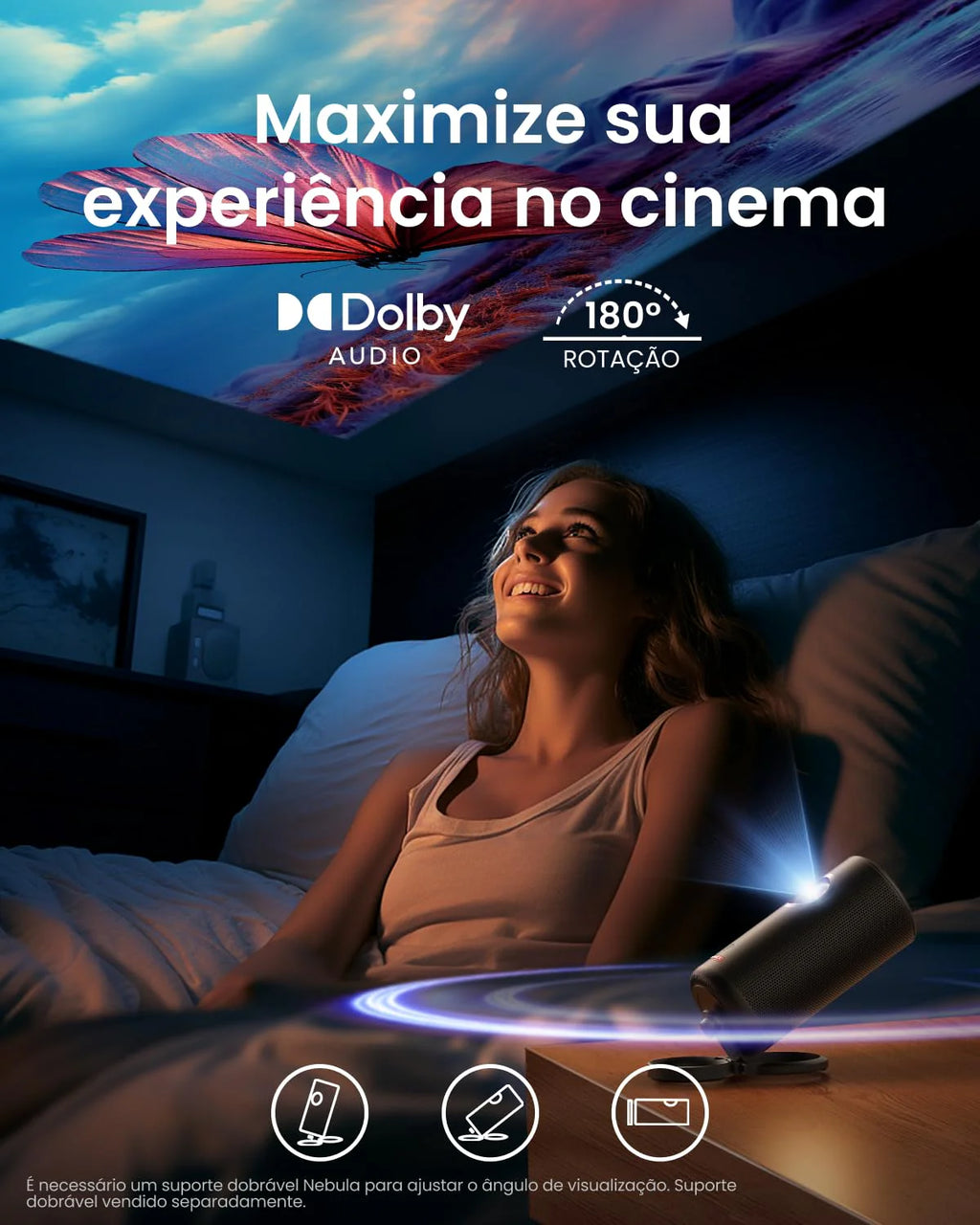 Nebula Capsule3 mini projektor, inteligentny projektor, 1080p, Wi-Fi, 200 ANSI lumenów, przenośny projektor, z GTV, Netflix, Dolby Digital, obraz 120, wbudowany akumulator, czas odtwarzania 2,5