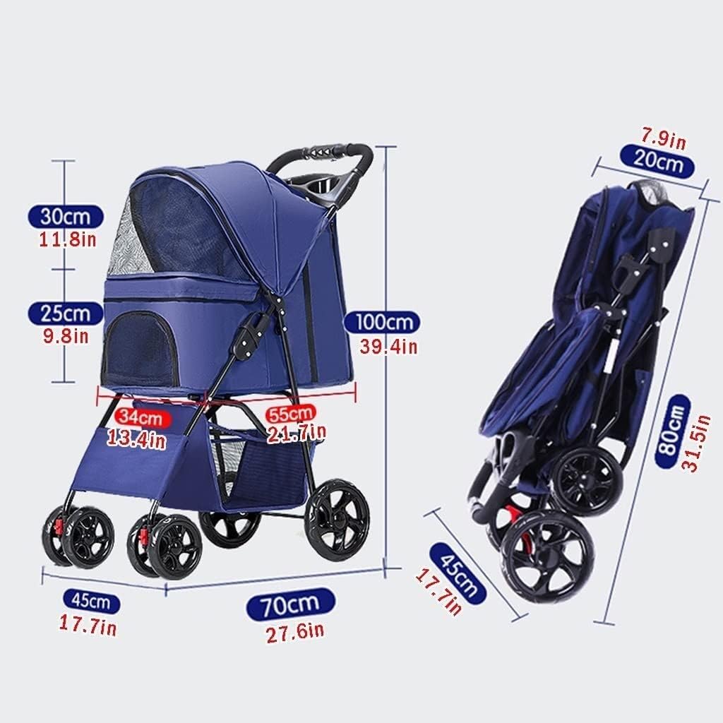 Lekki Wózek Dla Małych Średnich Psów/kotów Składany Wózek Dla Psa Premium Pet Travel Pram Stroller Z Uchwytem Na Kubek Wózek Dla Kota Pushchair (Color : Black)