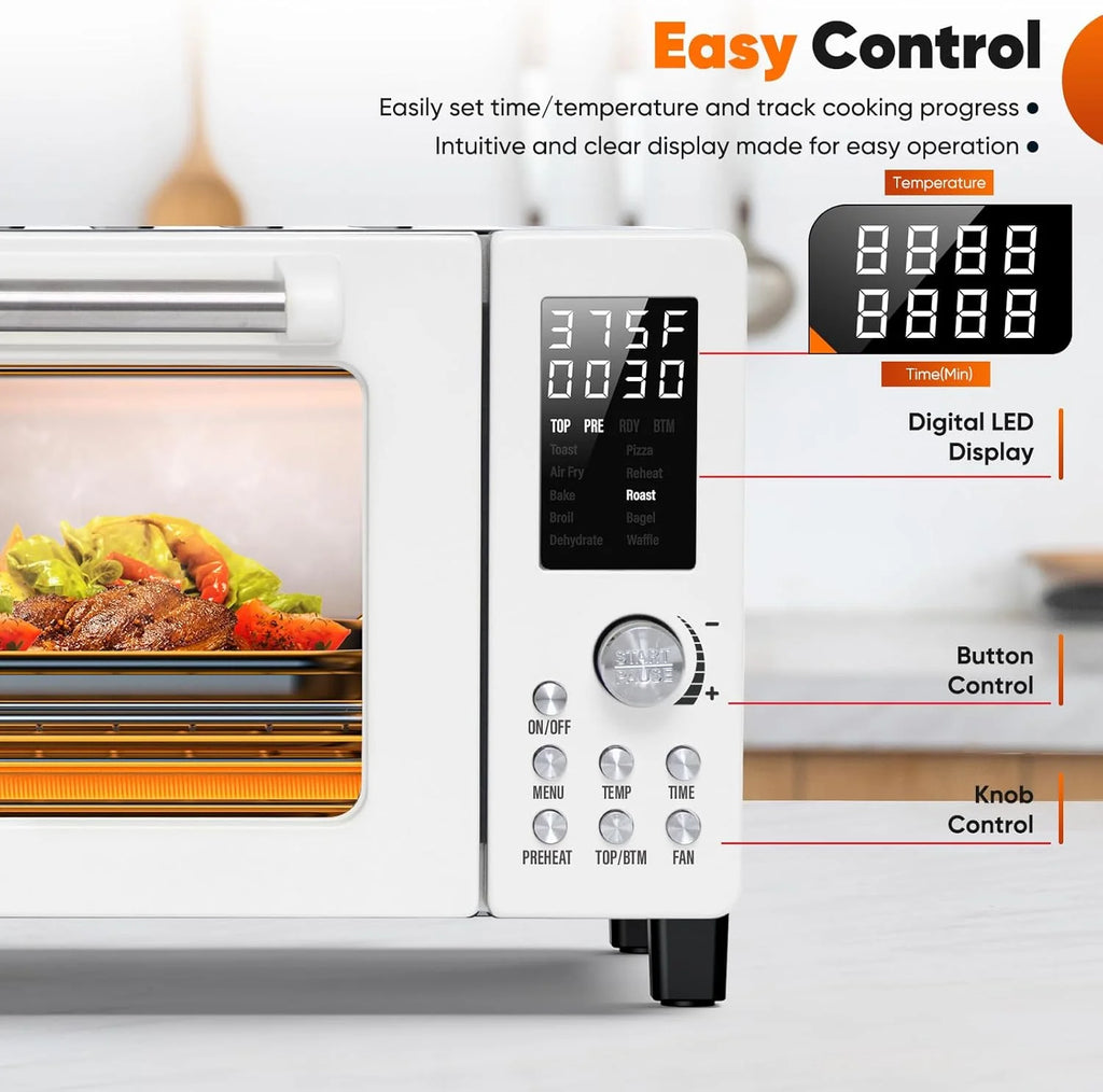 Nuwave Bravo Pro Convection Air Fryer Toaster Oven Combo, 2025 New and Improved, 10-in-1, 50°-450°F Temp Controls, Quick & Even Crisp Technology, 21Qt Capacity, Cream, PFAS Free