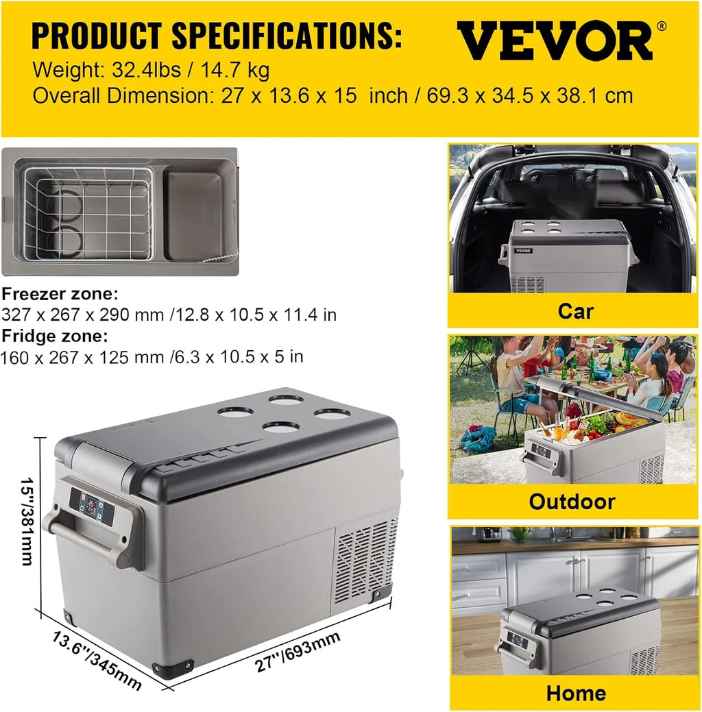VEVOR Przenośna lodówka elektryczna 80 W, 12/24 V, wydajne chłodzenie -20℃ - 20℃ z niskim poziomem hałasu 45 dB, do samochodów i kamperów (55 l)