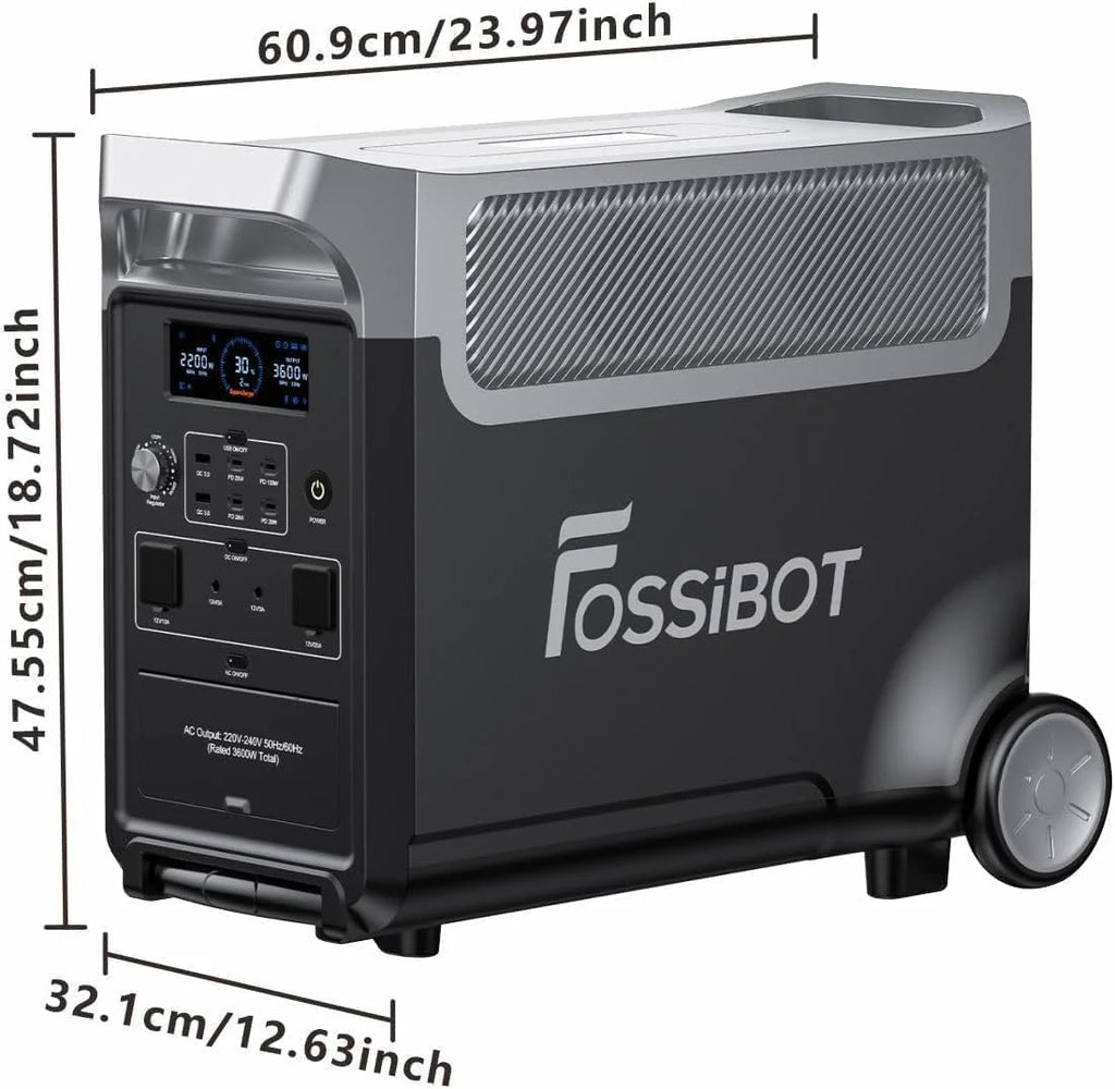 FOSSiBOT F3600 Pro Generator z panelem solarnym 420 W, przenośne zasilanie LiFePO4 3840 Wh, 3 x 230 V AC 3600 W (szczyt 7200 W), generator burzowy, oświetlenie LED do biwakowania, kampera, awarii