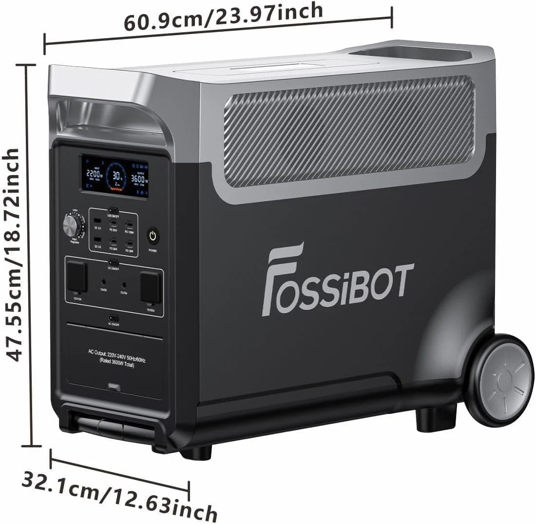 FOSSiBOT F3600 Pro Generator z panelem solarnym 420 W, przenośne zasilanie LiFePO4 3840 Wh, 3 x 230 V AC 3600 W (szczyt 7200 W), generator burzowy, oświetlenie LED do biwakowania, kampera, awarii