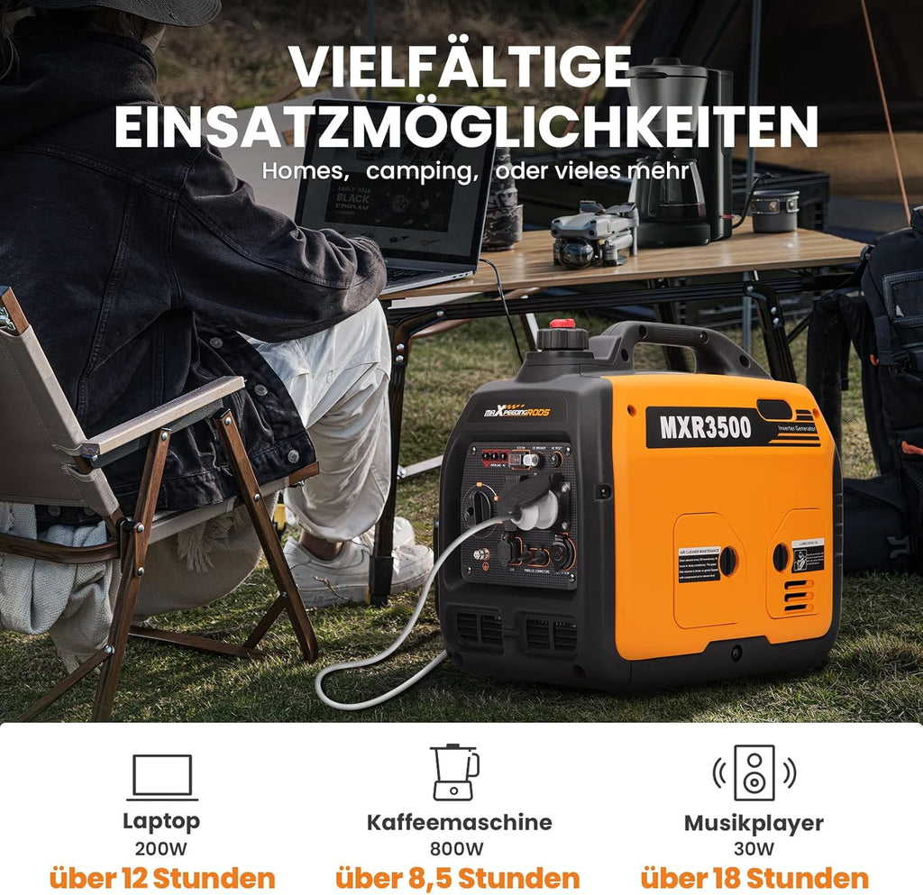maXpeedingrods Inwerterowy generator prądu 3300 W, benzyna, 4-suwowa, z gniazdami USB i gniazdami 230 V, super cichy i lekki agregat zasilania awaryjnego na kemping…