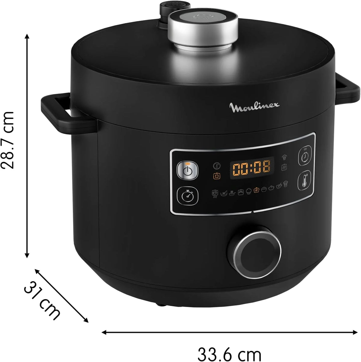 Moulinex Turbo Cuisine & Fry CE7788-2 w 1: elektryczny szybkowar i frytkownica powietrzna do 1450 W, nieprzywierająca miska sferyczna, 15 programów automatycznych, timer, akcesoria, czarny