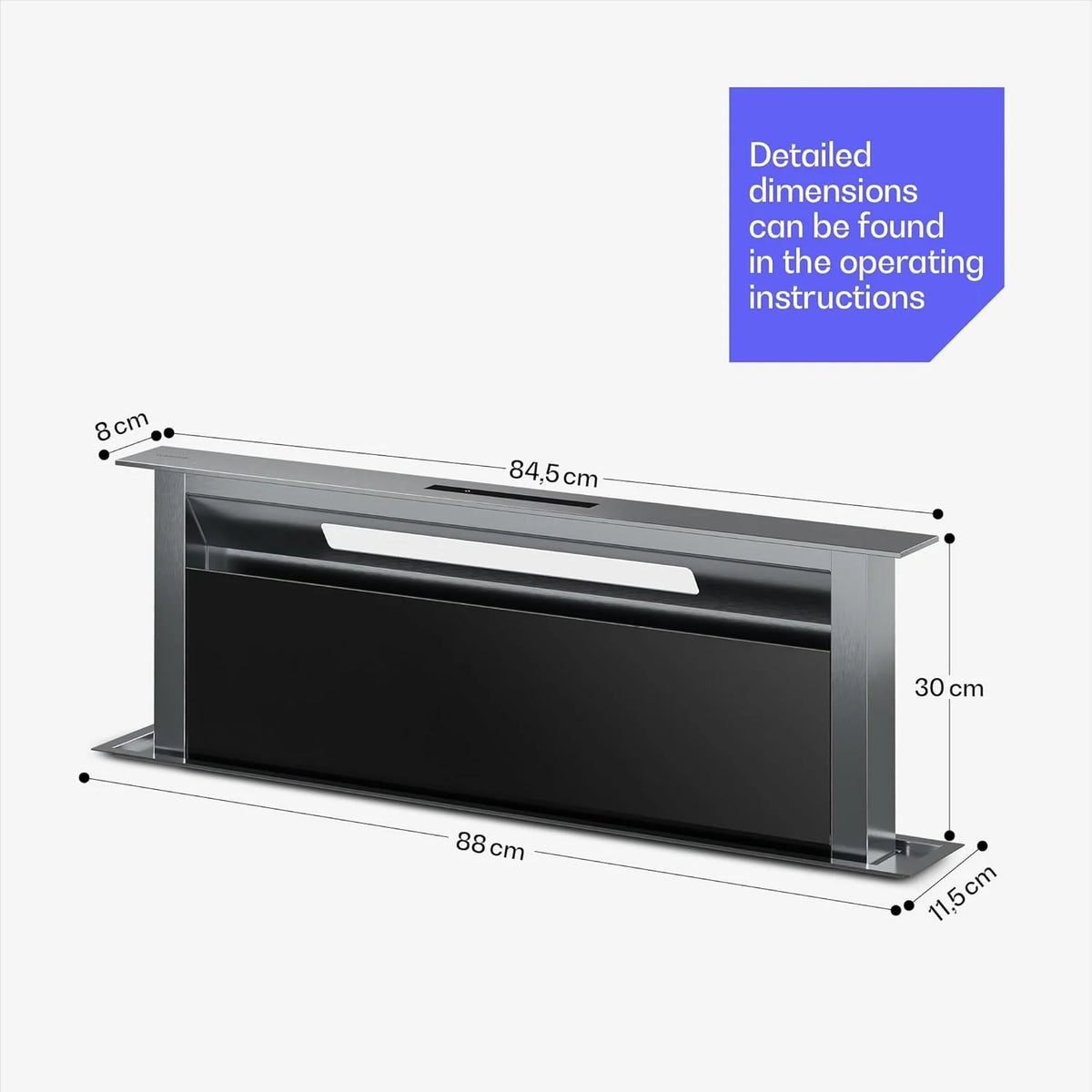 Klarstein Verosteel Downdraft okap kuchenny 90 cm – klasa energetyczna A++, zwiększenie wydajności 906,2 m³/h, obsługa dotykowa, LED, aluminium i szkło, filtr do zmywarki, cichy okap kuchenny