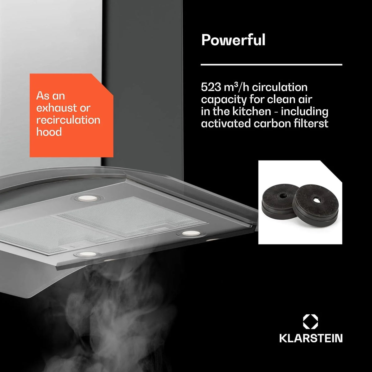Klarstein Okap kuchenny 90 cm, z filtrem nadającym się do mycia w zmywarce, oświetleniem LED i sterowaniem dotykowym, cichy okap kuchenny z przepływem powietrza 600 m³/h, energooszczędne okapy ścienne