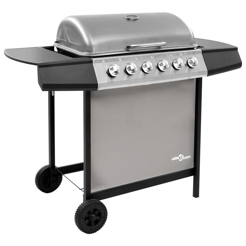 Grill gazowy VidaXL z 6 palnikami, czarno-srebrny